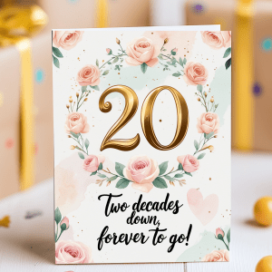 Elegant 20th anniversary card with romantic floral design for couples