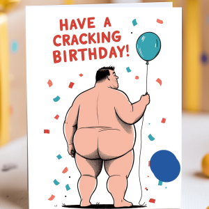 Funny birthday card for men – cheeky backside cartoon with “Have a Cracking Birthday” text