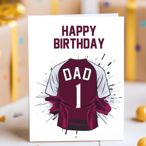 Personalised Aston Villa birthday card for Dad with custom football shirt and name