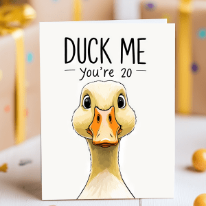 Funny 20th birthday card with playful illustration for friends and family