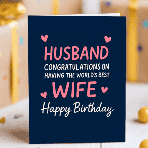 Funny birthday card for husband with world’s best wife joke